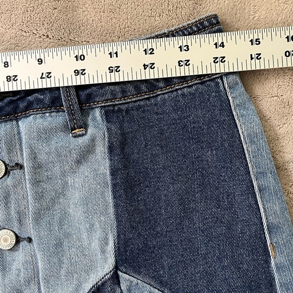 American Eagle Hi Rise Festival Mini Patchwork Denim Skirt Retro Size 4 Hippie - Picture 12 of 13